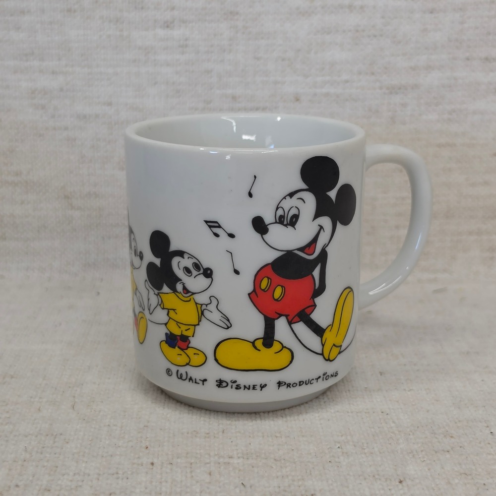 Vintage Walt Disney Productions Mickey Minnie Mouse Ceramic Mug Japan White 3in